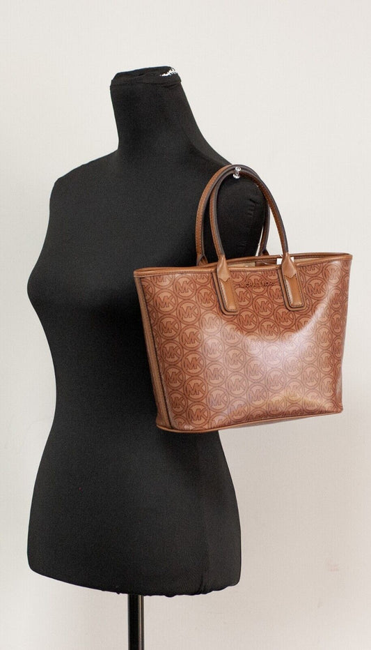 Michael Kors Jodie Small Jacquard Logo Recycled Polyester Tote Handbag Luggage Brown - DEA STILOSA MILANO