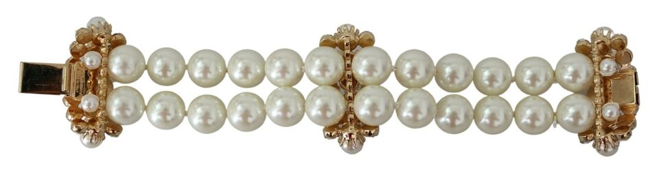 Dolce & Gabbana White Faux Pearl Beads Translucent Crystals Bracelet - DEA STILOSA MILANO