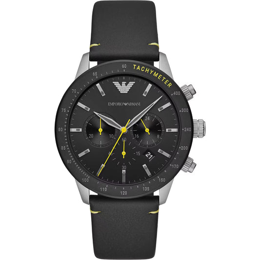 Emporio Armani Black Leather Chronograph Watch - DEA STILOSA MILANO