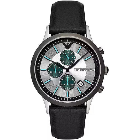 Emporio Armani Black Leather and Steel Chronograph Watch - DEA STILOSA MILANO