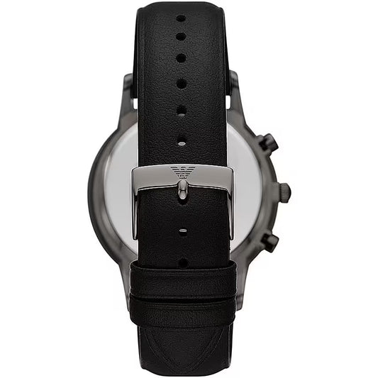 Emporio Armani Black Leather and Steel Chronograph Watch - DEA STILOSA MILANO