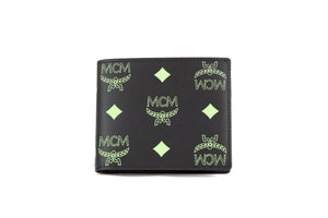 MCM Small Black Summer Green Smooth Visetos Monogram Logo Leather Bifold Wallet - DEA STILOSA MILANO